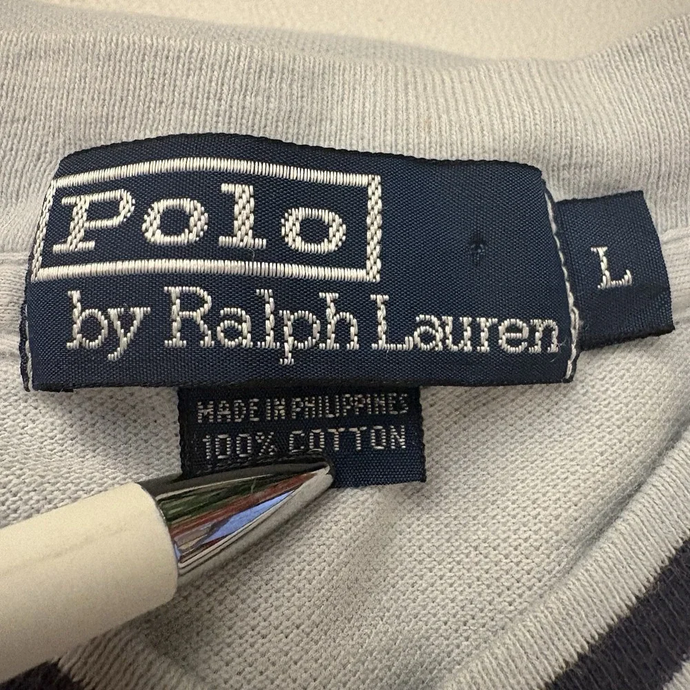 Polo Ralph Lauren Mens Size Large V-Neck Pique Ringer Shirt Light Blue Pony Y2K